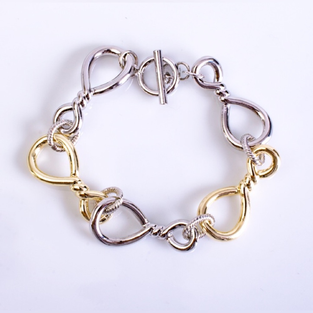 SILVER & GOLD WISHBONE BRACELET WITH TOGGLE CLOSURE
